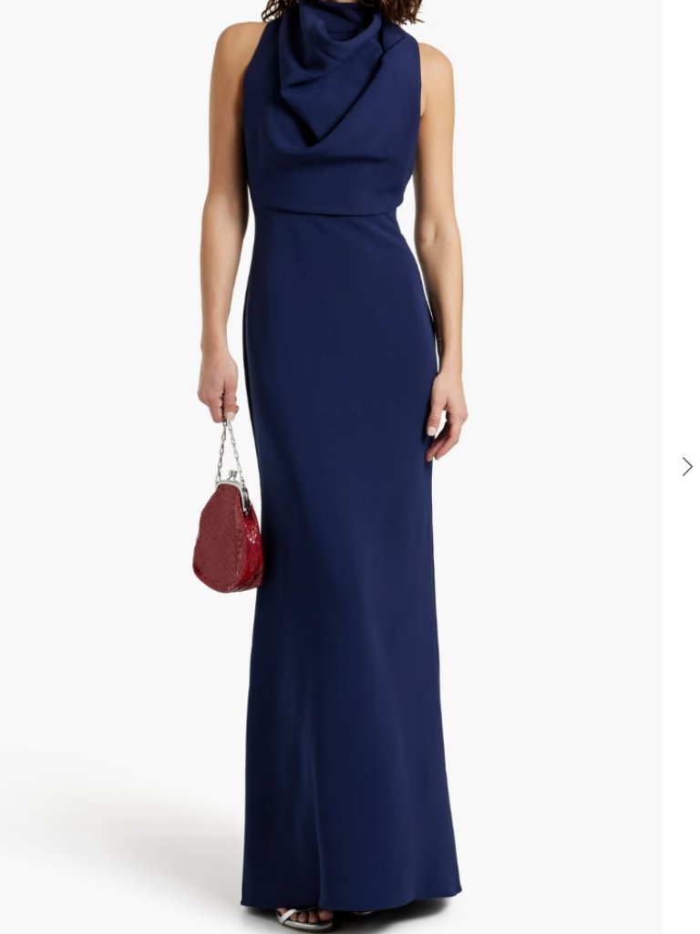 Badgley Mischka Navy Blue Cowl Neck Gown Nwt Size 4 Formal Maxi Dress